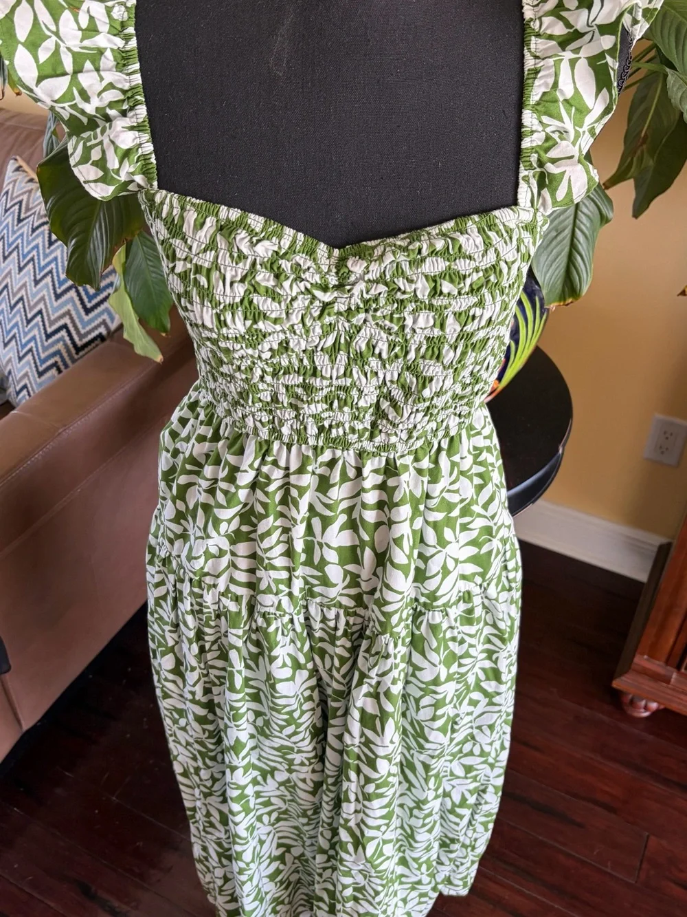 Abercrombie & Fitch Flutter Sleeve Smocked Midi Dress, has pockets - Medium